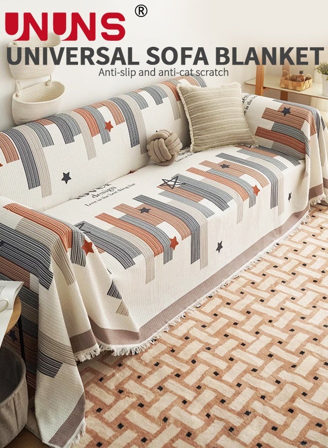 UNUNS 180*180CM Sofa Cover,Modern Waffle-Knit Throw Blanket Sofa Blanket Vintage Style Geometric Pattern Cozy Armchair Cover Warm Throws for Sofa Couch Bed Shawl Blanket - Image 2